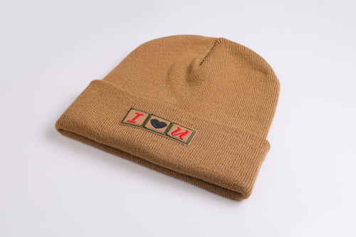 Cuffed Beanie I love you caramel