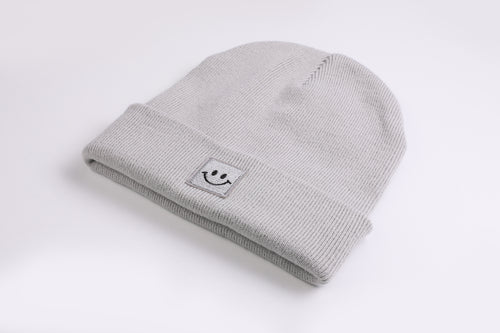 Cuffed Beanie Happy light grey