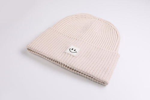 Oversized Strickoptik Beanie Happy off white