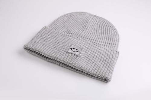 Oversized Strickoptik Beanie Happy grey