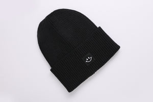 Oversized Strickoptik Beanie Happy black