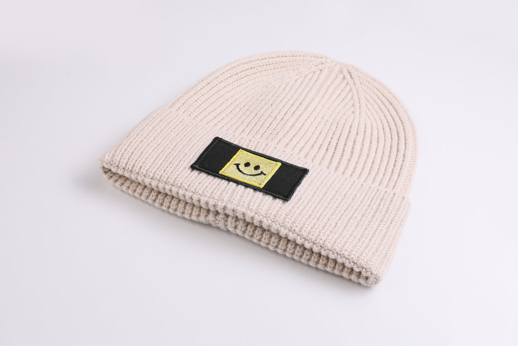 Patch Beanie Happy gold off white